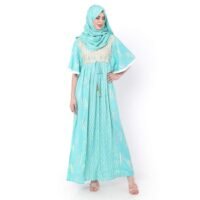 HANA & SARA AQUA BLUE COLOUR WITH EMBROIDERED AND PRINTED ARABIC JALABIYA DRESS