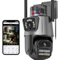Generic 4K Security Camera Outdoor, Dual Lens PTZ Wireless Outside Cameras for Home Security with 64G SD card, IP66 Waterproof, AI Tracking, Light Alarm, Color Night, 2-Way Talk, 24/7 Record,SD/Cloud
