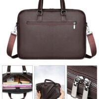 15.6 Inch Laptop Bag Lightweight PU Computer Bag Travel Business Briefcase Water Resistance Shoulder Messenger Bag for Men and Women Work Office