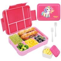 Snack attack Lunch box for kids school Bento box style, Lunch Box with 5 Compartments Cutlery Set, Leak-Proof Bento Box Snack Boxes for Kids Adults School, Picnic, Trips (Pink) 1330 ML