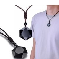 Generic Black Obsidian Necklace Hexagram Natural Energy Stone Crystal Pendant Lucky Love Pendant Couples Necklace for Men Women (Color : Natural)