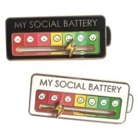 Generic 2PCS MY SOCIAL BATTERY Slider Pin Fun Pin Brooches that can Interact Brooches that can Express Mood for Boys and Girls Black and White