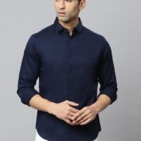 Navy Slim Fit Casual Spread Shirt - 100% Cotton