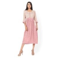 HANA & SARA SHORT PINK COLOUR STYLISH HIGH QUALITY PRINTED WITH FRONT BUTTONED STYLED ARABIC KAFTAN JALABIYA DRESS