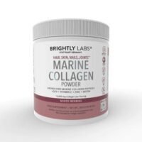 BRIGHTLY LABS Natural and Pure Unlock Radiant Beauty Product with Marine Collagen Powder in Mixed Berries Flavor Infused with Q10, Vitamin C, Zinc, and Biotin for Holistic Wellness.