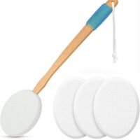 Garlo 45cm Long Lotion Applicator with 4 Pads - Long Handle for Easy Reach and Self Application of Body Wash - Shower Brush for Both Men and Women