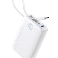 Anker 20000 mAh Power Bank Battery Pack, 20,000mAh 22.5W High Speed Charging Portable Charger With Built-in USB C Cable, 1 USB-C, 1 USB-A, For iPhone 15/15 Plus/15 Pro/15 Pro Max, MacBook, Galaxy White