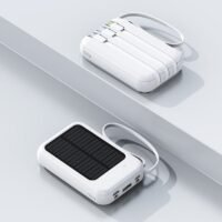 Generic New solar power bank 10000 mAh large capacity comes with charging cable mini mobile power supply essential for camping (white)