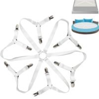 HY Sheet Straps Bed Sheet Holder Straps, Fitted Sheet Clips Adjustable Elastic Crisscross Suspenders Bedding Accessories Bed Sheet Fasteners for Corners, Fit Round and Square Mattresses (3 Way White)