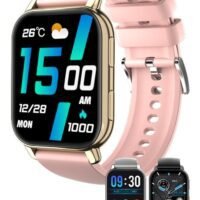 WAPIK Korean Brand P5S Smart Watch,Business Smartwatch,Waterproof Fitness Watch, Bluetooth Calling,Smart watch for Men, Zinc Alloy Vacuum Plating, Heart Rate Monitoring,Smart watch for women Pink