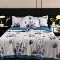 VAOdo 4PCS Queen Size Quilt Set  Atmospheric Luxury Print Summer Quilt Sets  Soft Bed Summer Quilt  Lightweight Microfiber Bedspread Modern Style Summer Quilt Sheets and Pillowcases for All Season Quilt