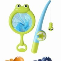 MEBEGIN 4PCS Magnetic Bath Fishing Set, Fun Fishing Game with 2 Clockwork Whales, Floating Pool Bathtub Toys, Water Tub Toys Set with Fishing Net and Rod, Creative Bath Toy for Babies