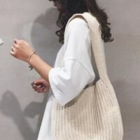 Women Knitting Bag Large Capacity Tote Bag Messenger Bag Shoulder Bag Solid Color