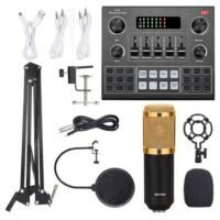 Generic Multifunctional Live V9 Sound Card and BM800 Suspension Microphone Kit Broadcasting Condenser Microphone Set Intelligent Webcast Live Sound Card for Computers and Mobile