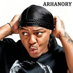 ARHANORY Men Silky Durag Waves Headwraps Long Tail Lightweight Pirates Doo Rag - Black
