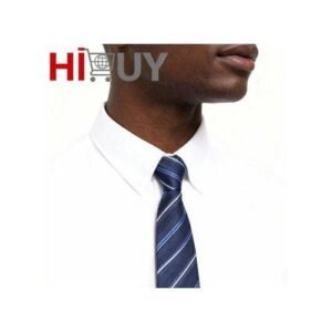 HIBUY Men's striped blue business tie with knot free zipper tie