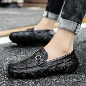 VANHUHU Men's  Footwear Breathable Casual Loafers & Slip-ons Flat Business Shoes Black