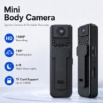 1080P HD Mini Body Camera, Portable Sports Action Camera with 180° Rotating Lens, 6 IR Night Vision Lights, Audio & Video Recorder, TF Card Support up to 128GB, 500mAh Rechargeable