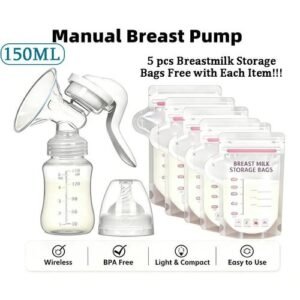 Massage Manual Breast Pump/Nursing Mother Breast Milk Pump White-150ML+5pcs Milk Bags for Breastfeeding Moms